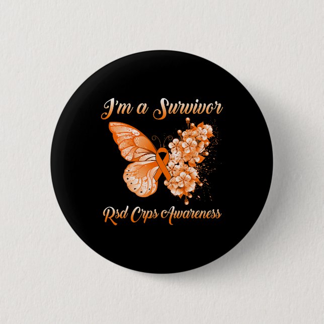 Butterfly I’m A Survivor RSD CRPS Awareness  2 Inch Round Button (Front)