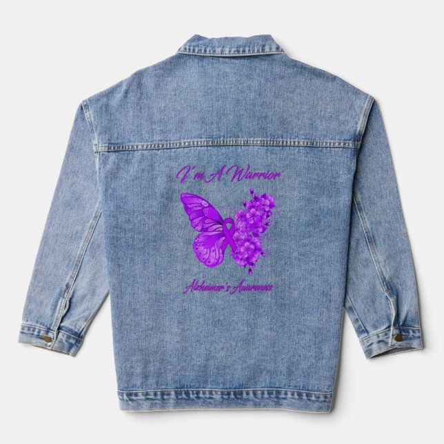 Butterfly I’m A Warrior Alzheimer's Awareness  Denim Jacket (Back)