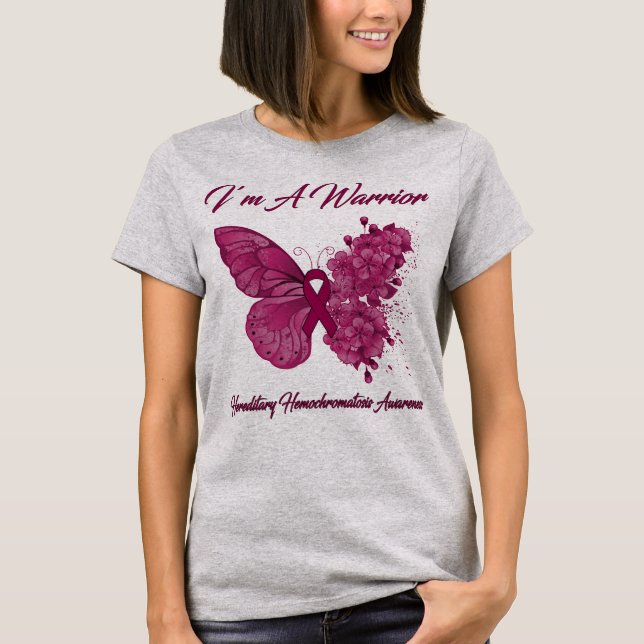 Butterfly I’m A Warrior Hereditary Hemochromatosis T-Shirt (Front)