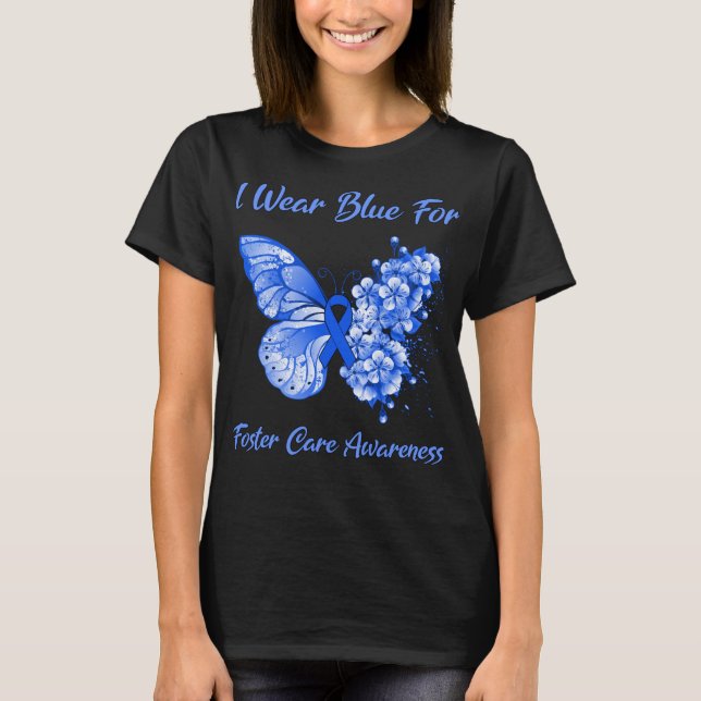 Butterfly I Wear Blue For Foster Care Awareness T-Shirt (Front)