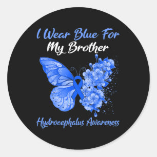 Butterfly I Wear Blue For My Brother Hydrocephalus Classic Round Sticker