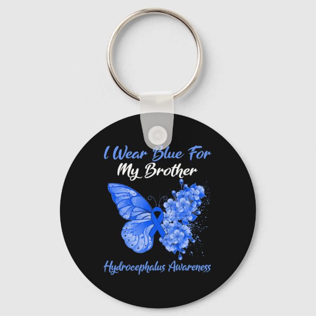 Butterfly I Wear Blue For My Brother Hydrocephalus Keychain (Front)