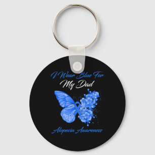 Butterfly I Wear Blue For My Dad Alopecia Awarenes Keychain