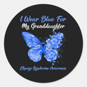 Butterfly I Wear Blue For My Granddaughter Charge  Classic Round Sticker