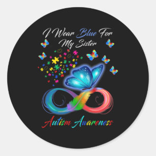 Butterfly I Wear Blue For My Sister Autism Awarene Classic Round Sticker