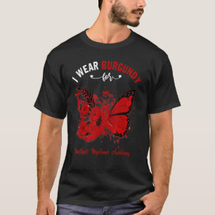 Butterfly I Wear Burgundy For Multiple Myeloma Awa T-Shirt