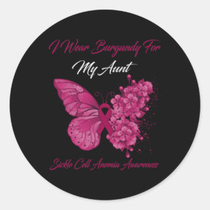 Butterfly I Wear Burgundy For My Aunt Sickle Cell  Classic Round Sticker