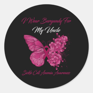 Butterfly I Wear Burgundy For My Uncle Sickle Cell Classic Round Sticker