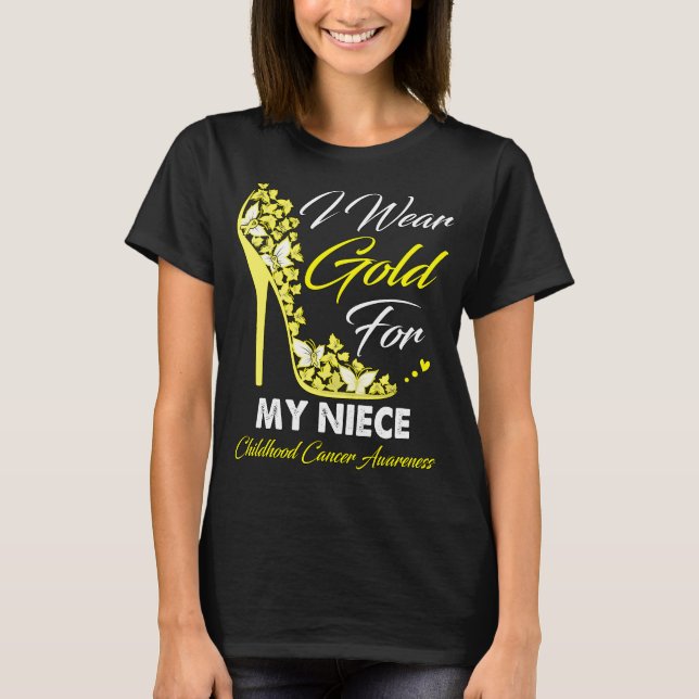 Butterfly I Wear Gold For My Niece Childhood  T-Shirt (Front)