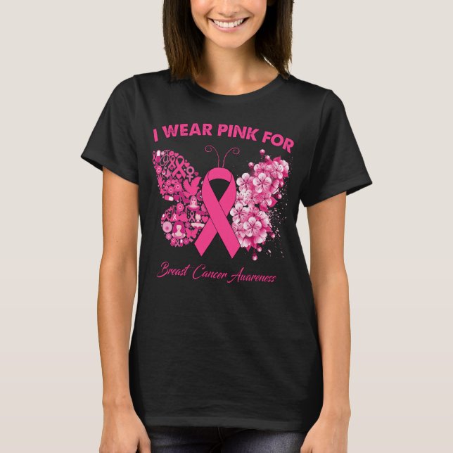 Butterfly I Wear Pink For  Breast Cancer Warrior T-Shirt (Front)
