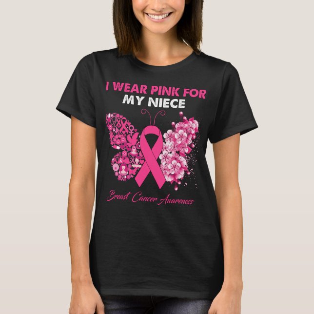 Butterfly I Wear Pink For My Niece Breast Cancer  T-Shirt (Front)