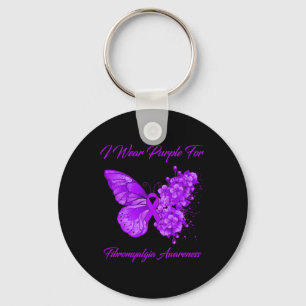 Butterfly I Wear Purple For Fibromyalgia Awareness Keychain