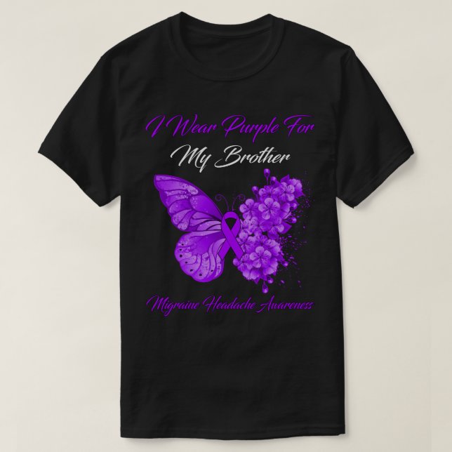 Butterfly I Wear Purple For My Brother Migraine He T-Shirt (Design Front)