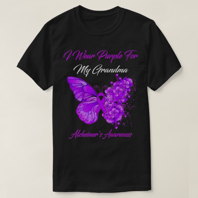 Butterfly I Wear Purple For My Grandma Alzheimer's T-Shirt (Design Front)