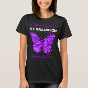 Butterfly I Wear Purple For My Grandson Epilepsy  T-Shirt