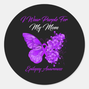 Butterfly I Wear Purple For My Mom Epilepsy Awaren Classic Round Sticker
