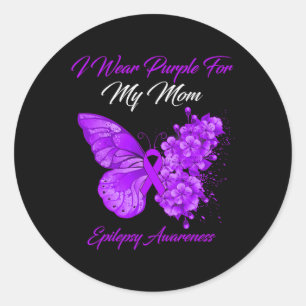 Butterfly I Wear Purple For My Mom Epilepsy Awaren Classic Round Sticker
