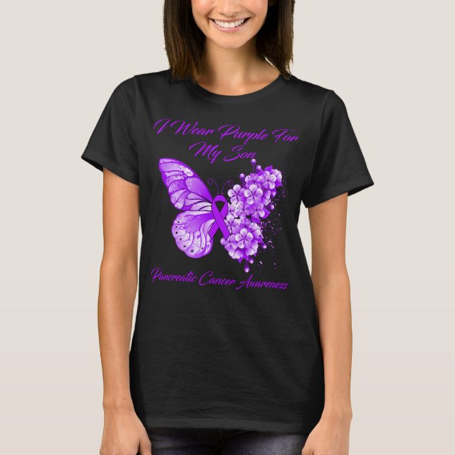 Butterfly I Wear Purple For My Son Pancreatic  T-Shirt (Front)