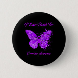 Butterfly I Wear Purple For Overdose Awareness 2 Inch Round Button