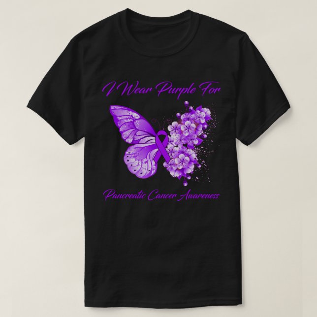 Butterfly I Wear Purple For Pancreatic Cancer Awar T-Shirt (Design Front)