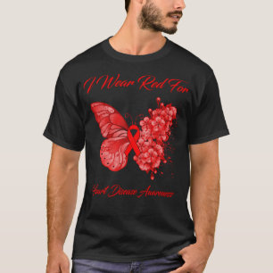 Butterfly I Wear Red For Heart Disease Awareness T-Shirt