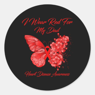 Butterfly I Wear Red For My Dad Heart Disease Awar Classic Round Sticker