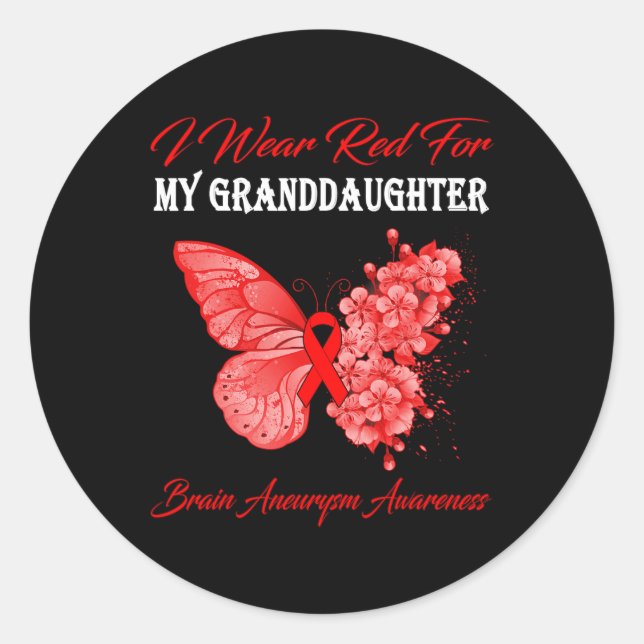 Butterfly I Wear Red For My Granddaughter Brain An Classic Round Sticker (Front)