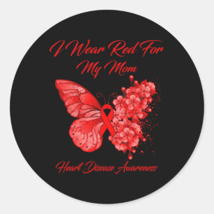 Butterfly I Wear Red For My Mom Heart Disease Awar Classic Round Sticker
