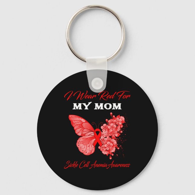 Butterfly I Wear Red For My Mom Sickle Cell Anemia Keychain (Front)