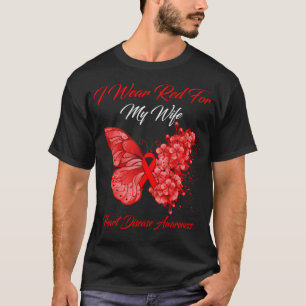 Butterfly I Wear Red For My Wife Heart Disease Awa T-Shirt