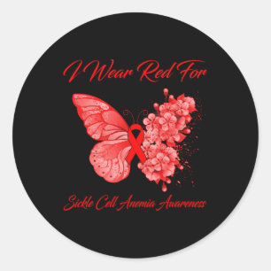 Butterfly I Wear Red For Sickle Cell Anemia Awaren Classic Round Sticker