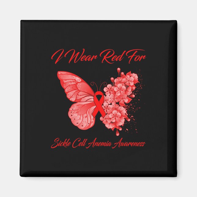 Butterfly I Wear Red For Sickle Cell Anemia Awaren Magnet (Front)