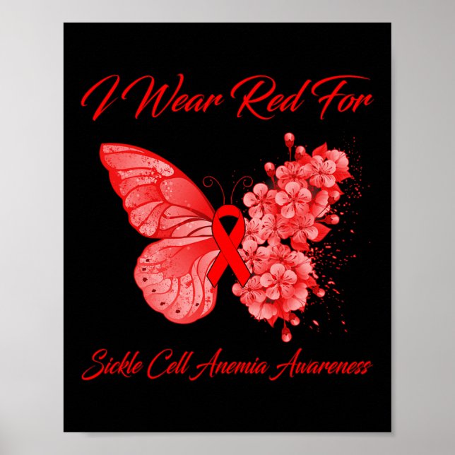 Butterfly I Wear Red For Sickle Cell Anemia Awaren Poster (Front)