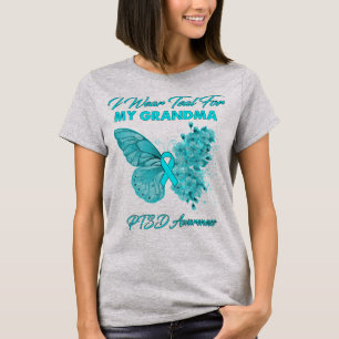 Butterfly I Wear Teal For My Grandma PTSD Awarenes T-Shirt