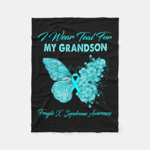 Butterfly I Wear Teal For My Grandson Fragile X Sy Fleece Blanket