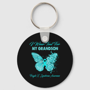 Butterfly I Wear Teal For My Grandson Fragile X Sy Keychain