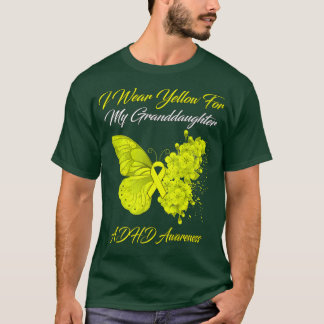 Butterfly I Wear Yellow For My Granddaughter ADHD  T-Shirt