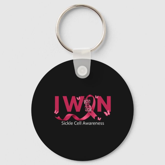 Butterfly I Win Burgundy Ribbon Sickle Cell Awaren Keychain (Front)