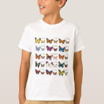 Butterfly Identification T-Shirt<br><div class="desc">Perfect for biologists,  entomologists,  butterfly enthusiasts and nature lovers. Featuring Mocker Swallowtail,  Monarch,  Moth,  Mountain Alcon Blue,  Noble Leafwing,  Painted Beauty,  Painted Lady,  Pansy Daggerwing,  Peacock,  Purple Spotted Swallowtail,  Queen Purple Tip,  Red Flasher,  Shining Red Charaxes,  Tentyris Forester and Tiger Swallowtail Butterflies.</div>