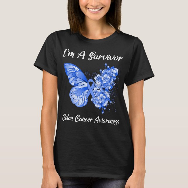 Butterfly I'm A Survivor Colon Cancer Awareness T-Shirt (Front)