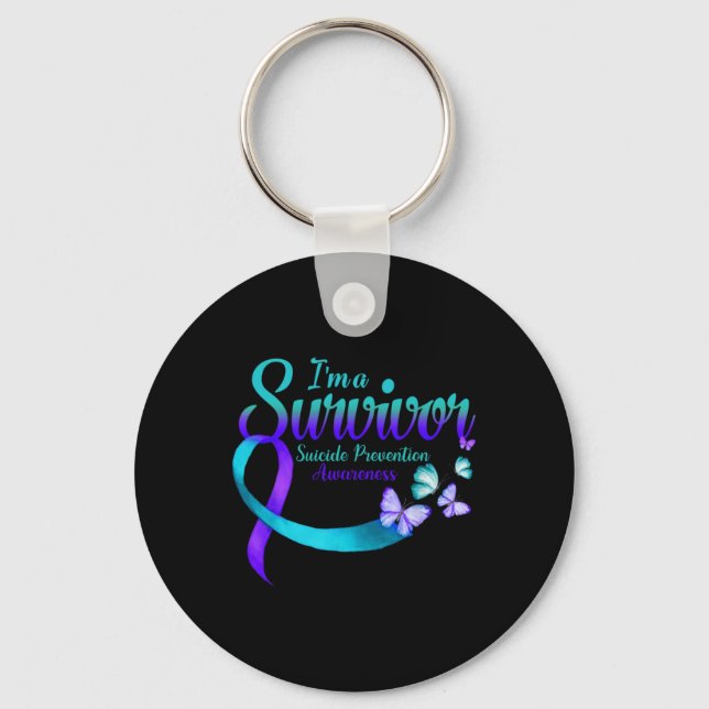 Butterfly Im A Survivor Suicide Prevention Awaren  Keychain (Front)