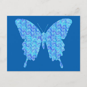 Butterfly image, abstract pattern, shades of blue postcard
