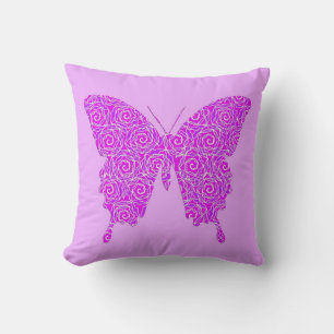 Butterfly in abstract pattern - lavender, purple throw pillow