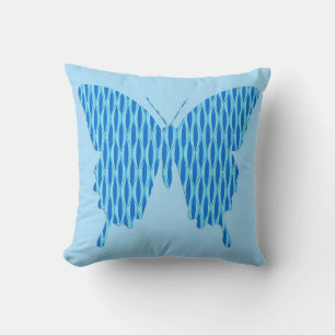 Butterfly in abstract print - shades of blue throw pillow