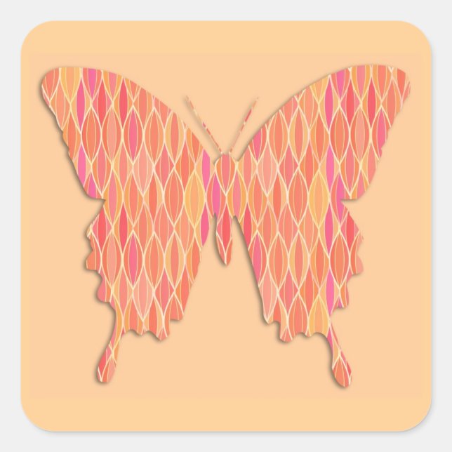 Butterfly in abstract print - shades of orange square sticker (Front)