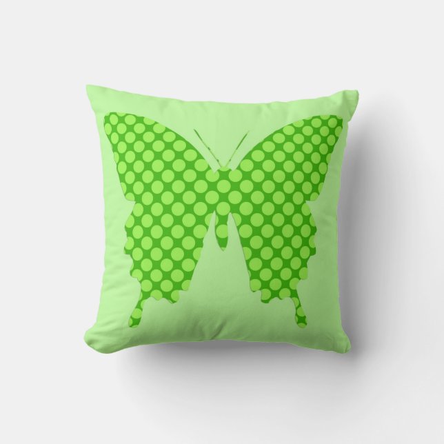 Butterfly in dot pattern - lime green throw pillow (Front)