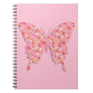 Butterfly in flower pattern - pink, orange notebook