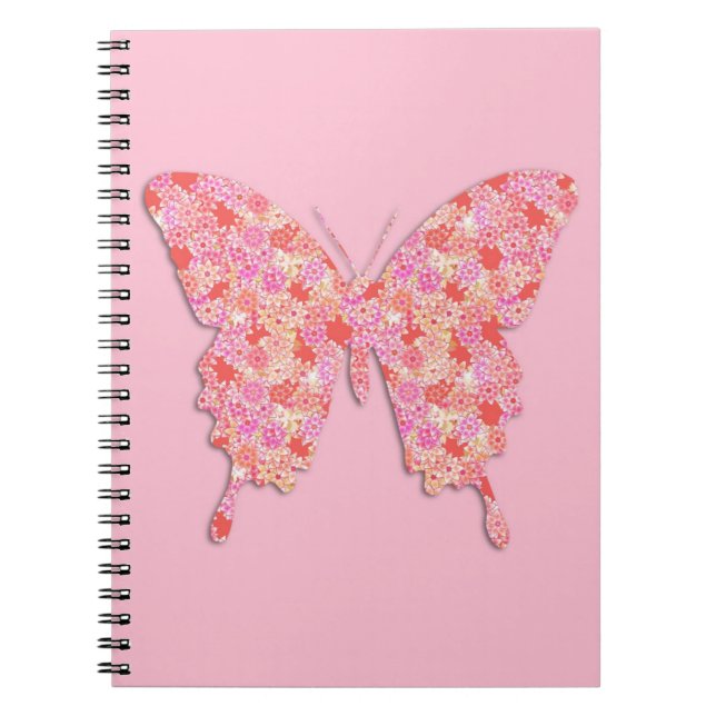 Butterfly in flower pattern - pink, orange notebook (Front)