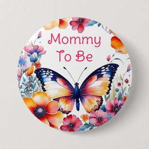 Butterfly in Flowers Girl's Baby Shower Mom To Be 3 Inch Round Button