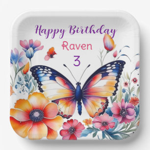 Butterfly in Flowers Girl's Birthday Party Paper Plate